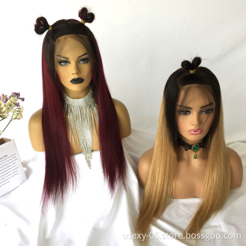 Dropshipping 1b/99j 1b/27 Long Wigs Human Hair Lace Front Ombre Color Wigs For Black Women